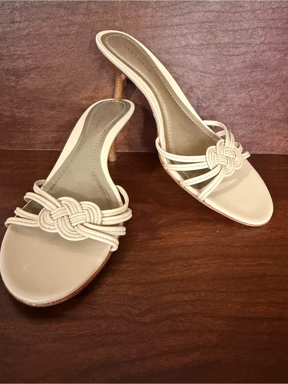 Ann Taylor Cream Braided Knot Slip-On Heel Sandals Size 8